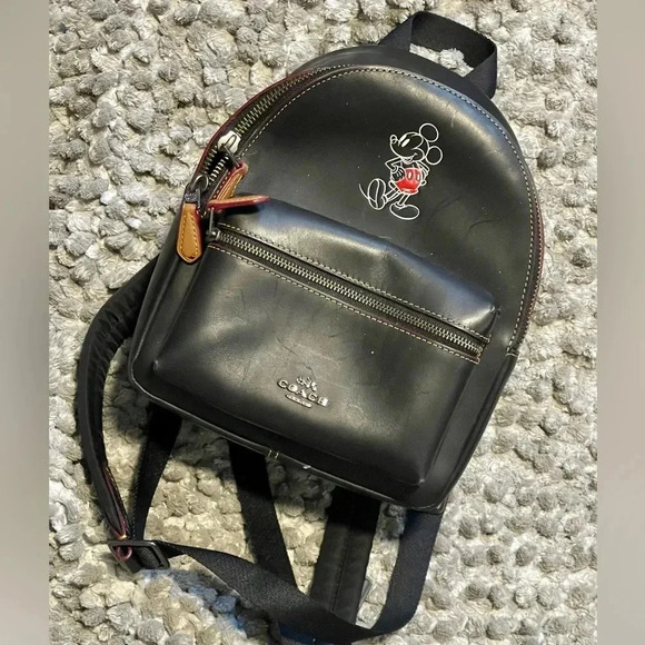 DISNEY Coach Nylon-Trimmed MICKEY leather backpack - Picture 1 of 8